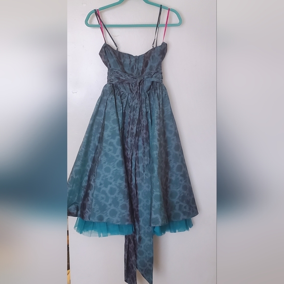 Betsey Johnson Teal Blue Green Snake Print Satin Prom Party Dress. - Picture 5 of 16